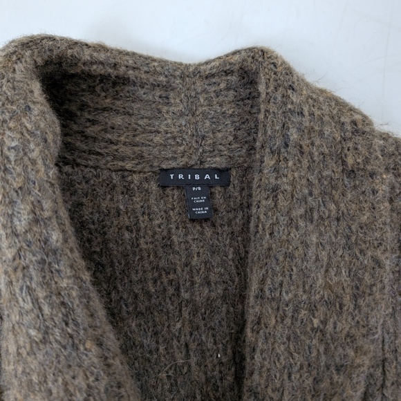 Tribal Knit Cardigan Cropped Long Balloon Sleeve Single Button Closure Collar - Picture 12 of 12